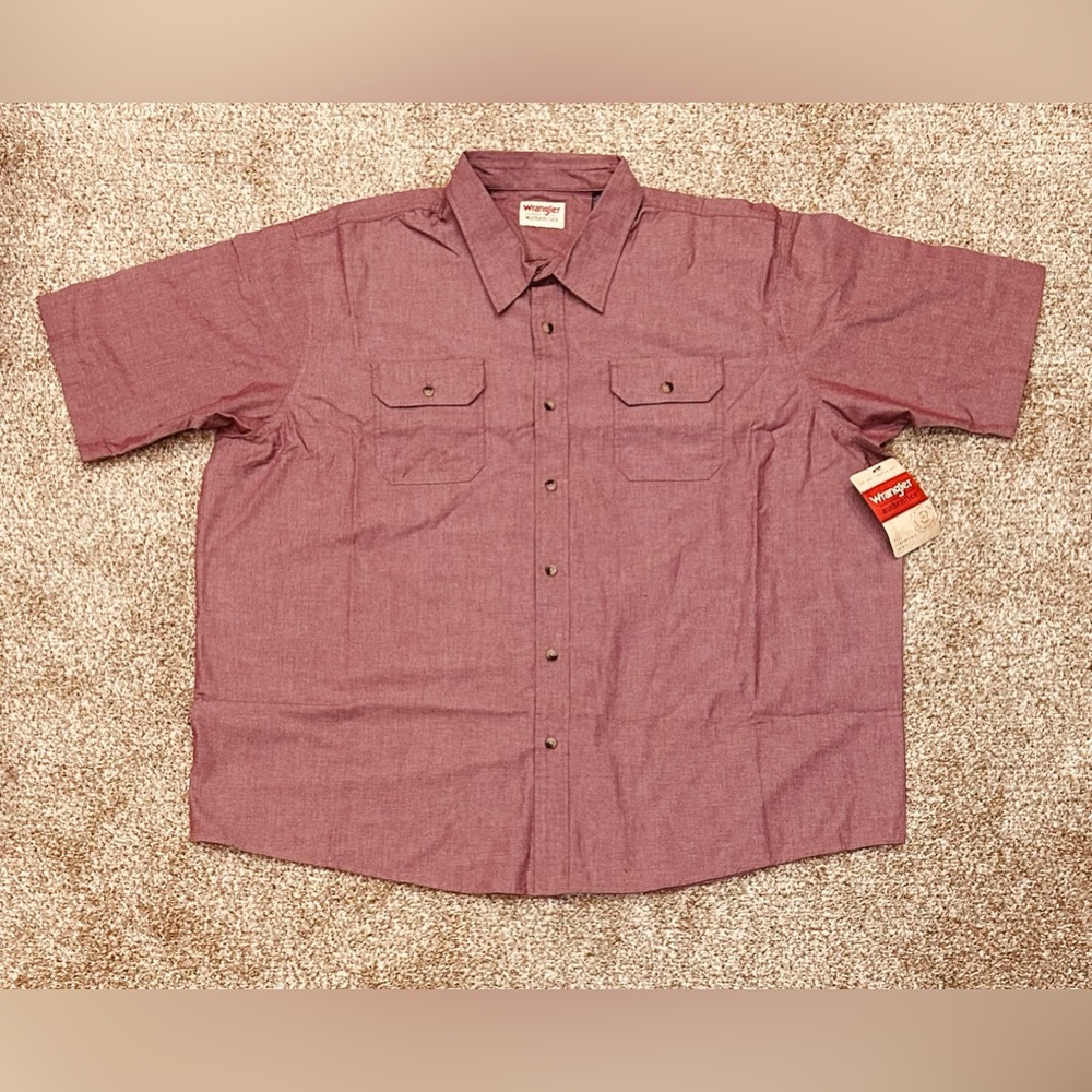 Wrangler Authentics Shirt Men's 3XL Red Maroon Short Sleeve Button Up BRAND NEW!
